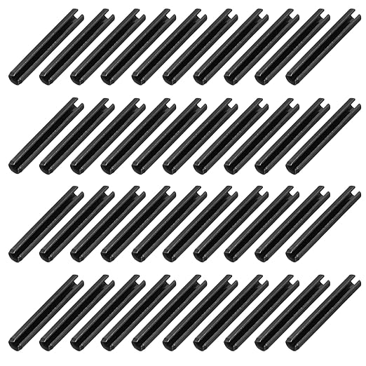 MECCANIXITY 60Pcs Slotted Split Roll Pins 6/25 Inch(6mm) Dia. 1-3/5 Inch(40mm) Length 65Mn Steel Spring Tension Expansion Dowels for Secure Fastening, Black