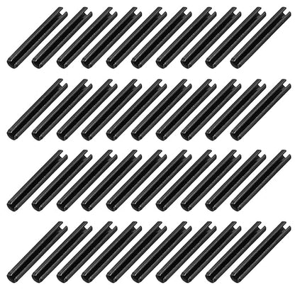 MECCANIXITY 60Pcs Slotted Split Roll Pins 6/25 Inch(6mm) Dia. 1-3/5 Inch(40mm) Length 65Mn Steel Spring Tension Expansion Dowels for Secure Fastening, Black