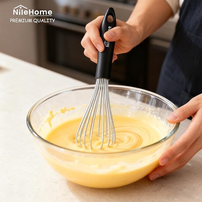 NileHome Silicone Whisk Set 8" 10" Kitchen Whisk Kitchen Wisk Wire Whisks for Cooking, Whisking, Blending, Beating, Stirring-Black Silver - Image 4