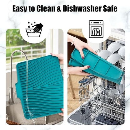 TIKNIK Silicone Dish Drying Mat, Stone Drying Mat for Kitchen Counter with Built-In Drain, Non-Slip Drain Pad with Built-in Drain, Heat Resistant Stone Drying Mat, Hangable, Green-1pcs, 16" x 12" - Image 5