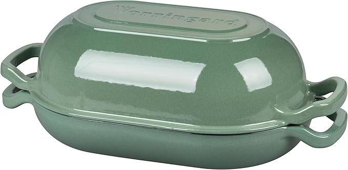 VORRINGARD Enameled Cast Iron Sourdough Bread Oven, Dutch Oven, Loaf Cast Iron Bread Pan for Homemade Bread Baking, Meatloaf Pan with Lid, 5QT, Sage Green - Image 7