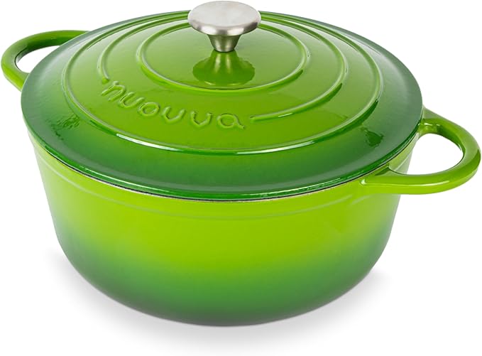Nuovva Enamelled Cast Iron Dutch Oven Pot with Lid – 6.4 Quart Non Stick Casserole Pot – Heavy Duty & Oven Safe up to 500° F for Bread Baking, Braising, Stews, Roasting – 28cm Green by Nuovva