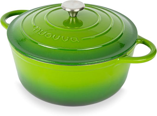 Nuovva Enamelled Cast Iron Dutch Oven Pot with Lid – 6.4 Quart Non Stick Casserole Pot – Heavy Duty & Oven Safe up to 500° F for Bread Baking, Braising, Stews, Roasting – 28cm Green by Nuovva