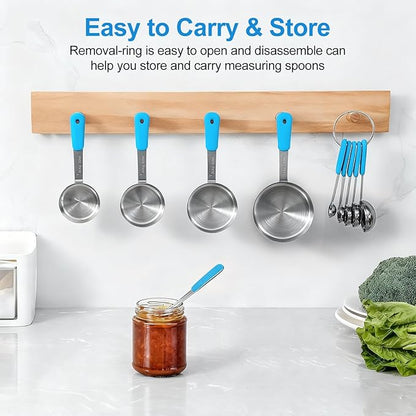 Bopei Measuring Cups and Spoons Set Stainless Steel 10 Piece for Cooking and Baking (5 Cups + 5 Spoons, Light Blue Handle) - Image 5