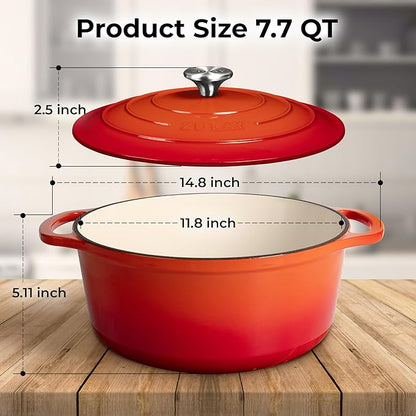 Zulay Kitchen 7.7 Quart Enameled Cast Iron Dutch Oven Pot with Lid – Premium Durability & Oven Safe up to 500°F – Heavy Duty Cookware Perfect for Bread Baking, Stews, Braising & Roasting – Orange - Image 2