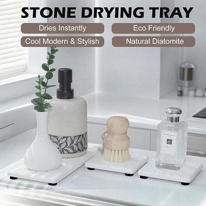 3PCS Stone Drying Tray, Stones Soap Trays, Water Absorbing Stone Tray for Sink, Fast Dry Diatomite Stones Mat, Used for Hand Soaps,Sponge,Toothbrush Holder in Bathroom Counter and Kitchen Sinks - Image 5