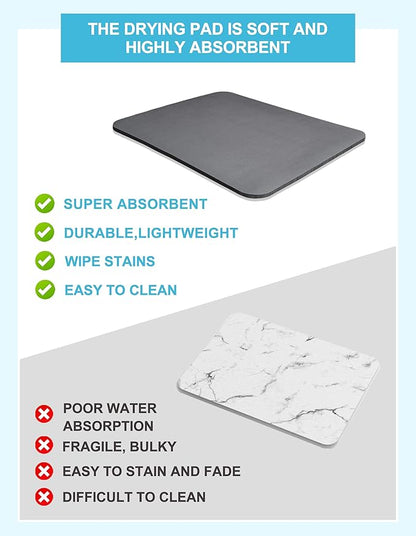 Dish Drying Mat for Kitchen Counter, 16"x24" Dish Drying Pad with Non-slip Rubber Backed, Hide Stain Anti Absorbent for Kitchen Counter, Drying Mat for Coffee Machine Dish Rack (Grey) - Image 3