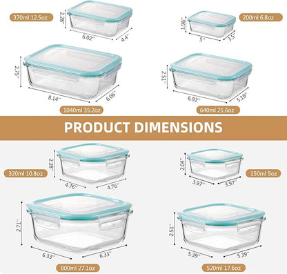 Liuruiyu 8 Pack Glass Food Storage Containers with Lids, Meal Prep Containers, Airtight Bento Boxes with Leak Proof Locking for Microwave, Oven, Freezer and Dishwasher, BPA Free（5oz to 36oz） - Image 6