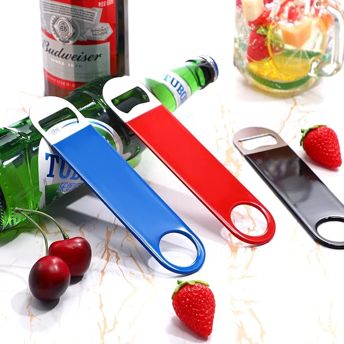 24 Pack Stainless Steel Flat Bottle Opener Bulk Heavy Duty Bartender Beer Openers Rubber Coated Beer Bottle Opener 7 Inch Beer Can Opener for Men Women Bar Kitchen Restaurant Party Supplies, 6 Colors - Image 6