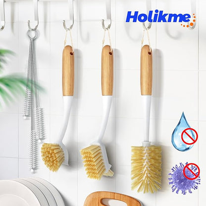 Holikme 6 Pack Dish Brush Set with Bottle Brush, Dish Scrub Brush, Pan Brush and 3 Straw Brushes, Deep Cleaning Handle Brush with Scraper Tip for Kitchen Sink Dishes Bottle Cup Pot and Pans (Yellow) - Image 7
