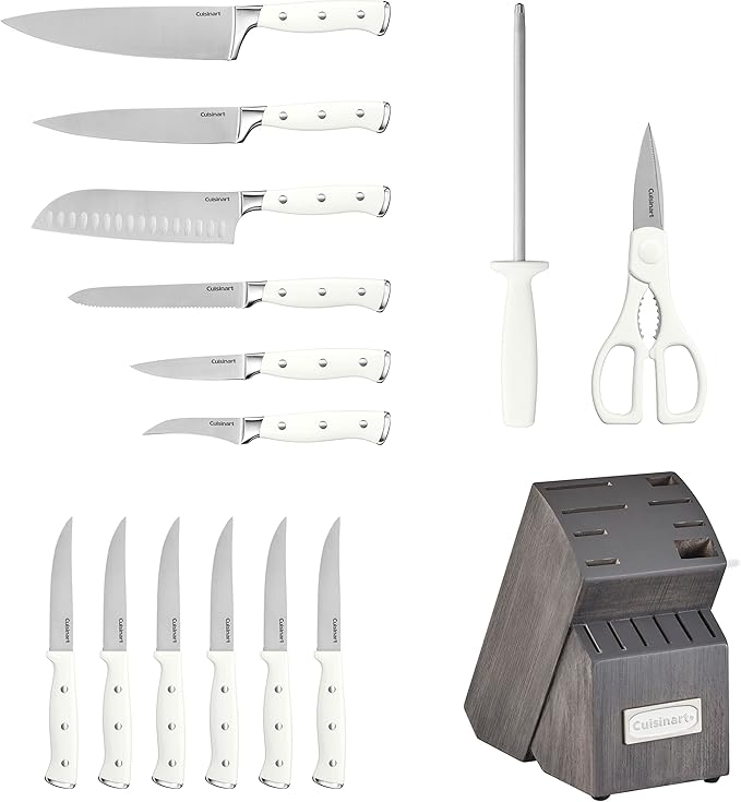 Cuisinart 15-Piece Knife Set with Block, High Carbon Stainless Steel, Forged Triple Rivet, White/Charcoal Gray C77WTR-15PCG - Image 4