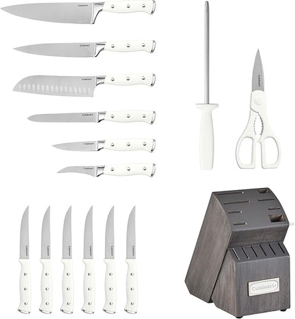 Cuisinart 15-Piece Knife Set with Block, High Carbon Stainless Steel, Forged Triple Rivet, White/Charcoal Gray C77WTR-15PCG - Image 4