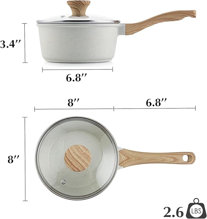 SENSARTE White Ceramic Nonstick Saucepan with Lid Set, Small Cooking Pot with Stay Cool Handle, Induction Compatible Saucepot, White Granite Coating, PFOA/PFAS Free, 2.0 + 2.5QT - Image 9