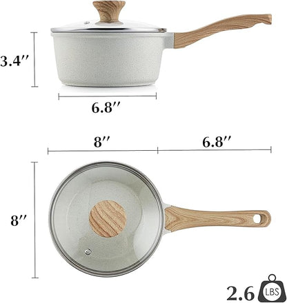 SENSARTE White Ceramic Nonstick Saucepan with Lid Set, Small Cooking Pot with Stay Cool Handle, Induction Compatible Saucepot, White Granite Coating, PFOA/PFAS Free, 1.5 + 2.5QT - Image 9