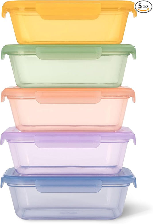 Ello Snap & Nest 10-Piece 4.5 Cup Plastic Meal Prep Set, Reusable Food Containers for Healthy Eating, Freezer, Dishwasher Safe, Cactus Blooms