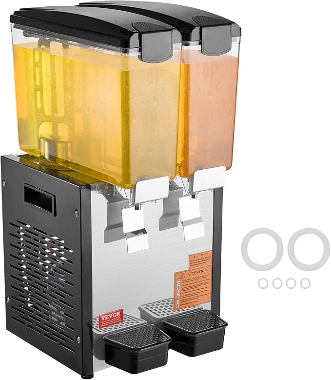 VEVOR Commercial Beverage Dispenser, 2 Tanks 10 L / 10.6 QT Per Tank Juice Dispenser, 270W Stainless Steel Ice Tea Drink Machine with 45°F-54°F Cooling Temperature, for Cold Drink Restaurant Bar Party - Image 9