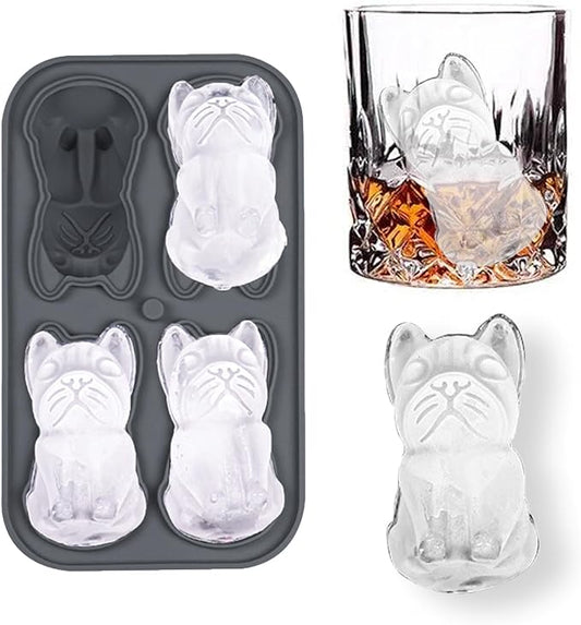 French Bulldog Gifts 3D Ice Cube Mold, Admaison Ice Cube Tray with Funnel for Cocktails, Bourbon,Brandy, Whiskey Gifts for Men, Silicone Fun Bulldog Shapes Black (French Bulldog)
