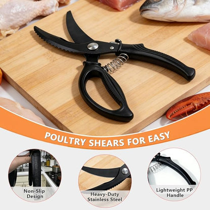 Kitchen Poultry Shears Heavy Duty, Stainless Steel Kitchen Meat Cutting Scissors for Food with Non-Slip Handle & Safety Lock, All Purpose Cooking Aid Scissors for Chicken, Bone, Turkey, Fish