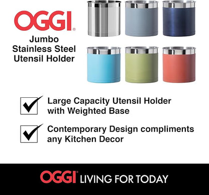 Oggi Stainless Steel Jumbo Utensil Holder - 7" Utensil Caddy, Weighted Base for Stability - Extra Large Utensil Crock and Countertop Utensil Organizer, Stainless Steel - Image 7