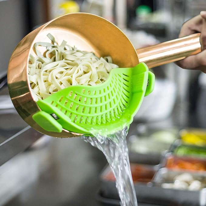 Clip On Strainer Silicone Pots and Pans, AUOON Pasta Strainer Clip on Food Strainer for Meat Vegetables Fruit Silicone Kitchen Colander, Green - Image 6