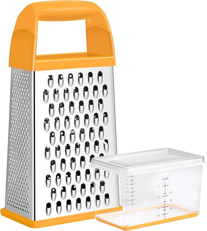 Urbanstrive Cheese Grater With Container, Professional Cheese Grater with Handle, Stainless Steel Graters for Kitchen Handheld, Box Grater with 4 Sides for Vegetables, Ginger, Potatoes (Orange) by Urbanstrive