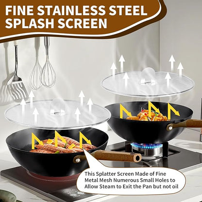 4-Pack Splatter Screens for Frying Pan - Stainless Steel Grease Splatter Guard with Foldable Knob
