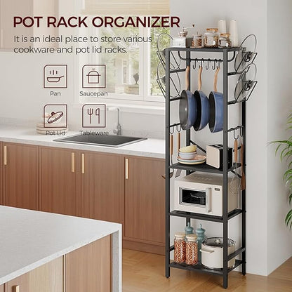 MAHANCRIS 4-Tier Pot Rack, Pots and Pans Organizer for Kitchen, Lid Organizer Rack with U-Shaped Lid Holders, Kitchen Storage Shelf for Standing Cookware, Black POBK3001 - Image 5