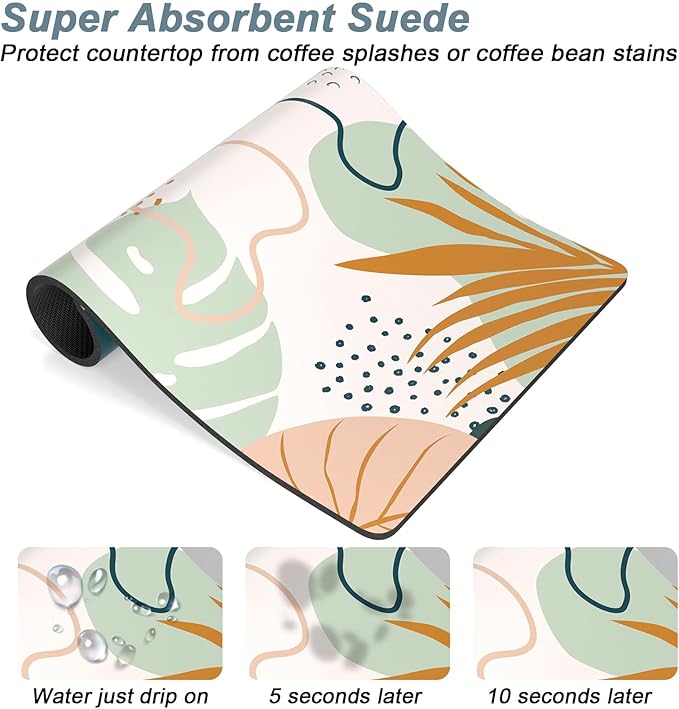 Rnivvi Coffee Mat, 12" x 19" Cute Boho Theme Coffee Bar Mats for Espresso Machine Station Accessories and Organizer, Hide Stain Rubber Backed Absorbent Dish Drying Pad for Kitchen Counter, Tropical - Image 3