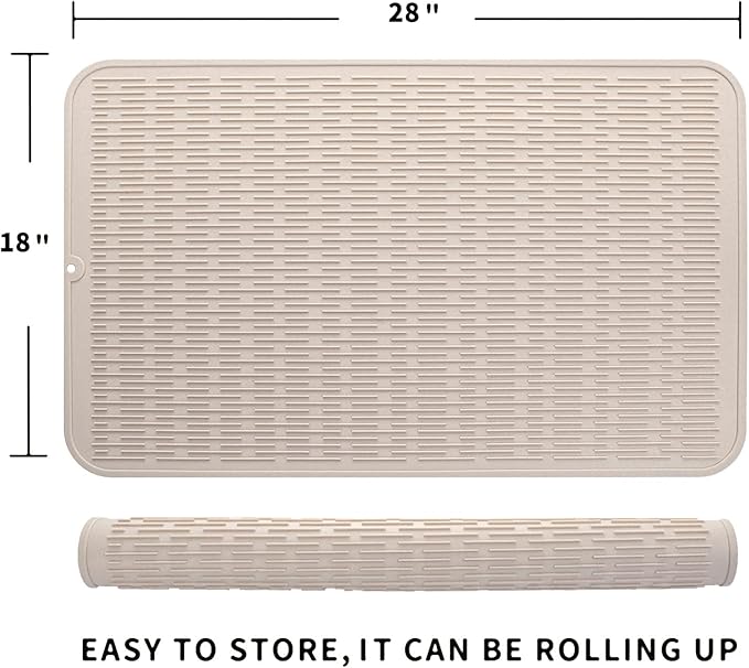 MicoYang Silicone Dish Drying Mat for Multiple Usage,Easy clean,Eco-friendly,Heat-resistant Silicone Mat for Kitchen Counter or Sink,Refrigerator or Drawer Liner Tapioca 3XL 28 inches x 18 inches - Image 2