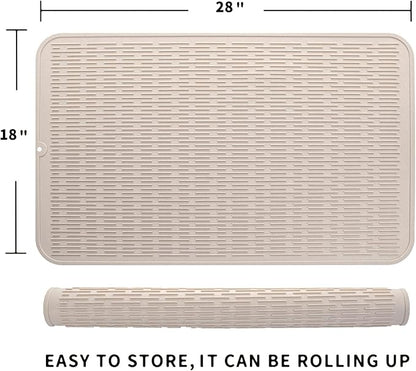 MicoYang Silicone Dish Drying Mat for Multiple Usage,Easy clean,Eco-friendly,Heat-resistant Silicone Mat for Kitchen Counter or Sink,Refrigerator or Drawer Liner Tapioca 3XL 28 inches x 18 inches - Image 2
