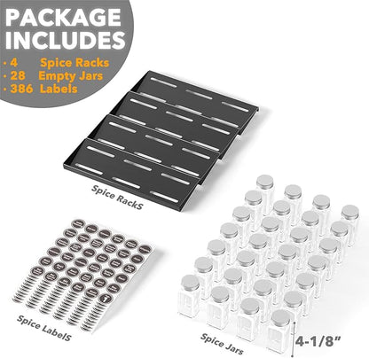 SpaceAid Spice Drawer Organizer with 28 Spice Jars, 386 Spice Labels, 4 Tier Seasoning Rack Tray Insert for Kitchen Drawers, 13" Wide x 17.5" Deep - Image 6