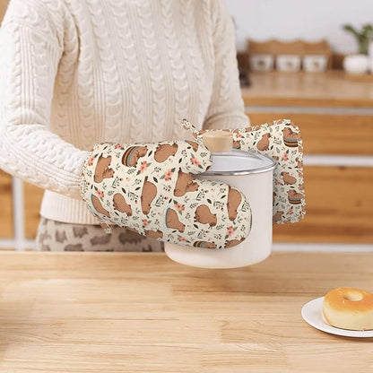 Oven Mitts and Pot Holders Set - Cute Animal Kitchen Gifts Heat Resistant to 500°F, Non-Slip Silicone Grips for Baking, Cooking, Grilling, BBQ Accessories