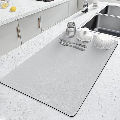 LOPNUR Kitchen Dish Drying Mat, 24"x16" Dish Drying Mats for Kitchen Counter, Diatomite Coffee Mat, Super Absorbent Dish Drying Pad, Heat Resistant Mat with Anti-slip Rubber Backed, Light Grey by LOPNUR