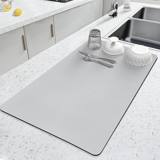 LOPNUR Kitchen Dish Drying Mat, 24"x16" Dish Drying Mats for Kitchen Counter, Diatomite Coffee Mat, Super Absorbent Dish Drying Pad, Heat Resistant Mat with Anti-slip Rubber Backed, Light Grey by LOPNUR