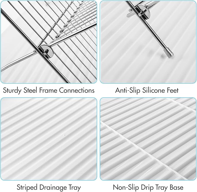 Youeon Foldable Dish Drying Rack with Drip Tray, Stainless Steel 2 Tier Dish Drainer Rack, Collapsible Dish Drainer, Folding Dish Rack for Kitchen Sink, Countertop, Cutlery, Plates, Dishes - Image 3