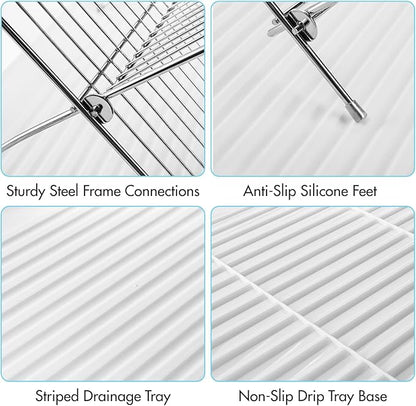 Youeon Foldable Dish Drying Rack with Drip Tray, Stainless Steel 2 Tier Dish Drainer Rack, Collapsible Dish Drainer, Folding Dish Rack for Kitchen Sink, Countertop, Cutlery, Plates, Dishes - Image 3