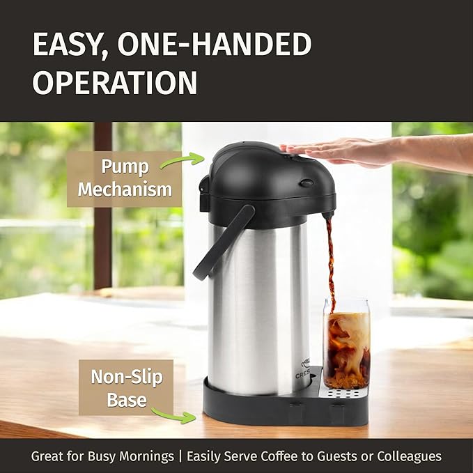 Airpot Coffee Dispenser with Pump & Tray - 102oz/3L Coffee Carafe with Pump - 12 Hours Hot Drink Dispenser for Parties - Stainless Steel Thermal Carafe for Hot Cocoa Bar -Easy-to-Use Insulated Pitcher - Image 8
