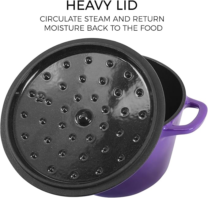 Flavehc Dutch Oven Pot with Lid 1.8 qt Cast Iron Dutch Oven for Bread Baking Purple Enameled Cast Iron Rice Pot with Handels - Image 3