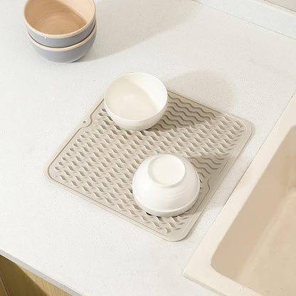 MicoYang Silicone Dish Drying Mat for Multiple Usage,Easy clean,Eco-friendly,Heat-resistant Silicone Mat for Kitchen Counter or Sink,Refrigerator or Drawer liner Tapioca M 12 inches x 12 inches - Image 7