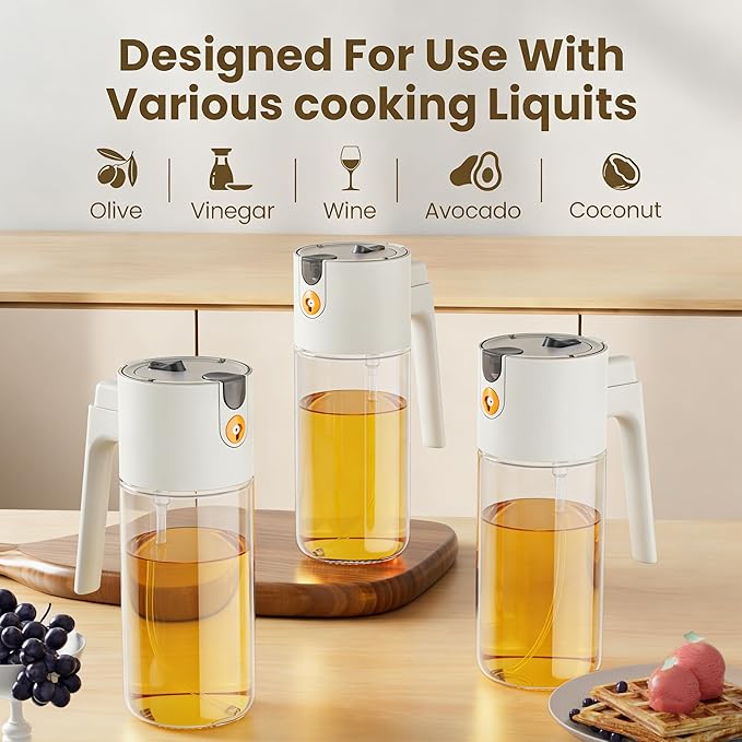 20.3oz/600ml Glass Material 2 in 1 Olive Oil Sprayer for Cooking, Switch Between Mist & Precision Pour, Food-Grade Oil Mister for Kitchen, Air Fryer, BBQ, Salad, Baking - Image 7