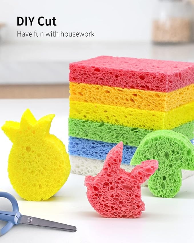 Cellulose Sponges,Heavy Duty Scrub Kitchen Sponge,Clean Tough Messes Without Scratching Sponges Kitchen,Pop Up Eco Sponges DIY Pink (6 Pack) - Image 3