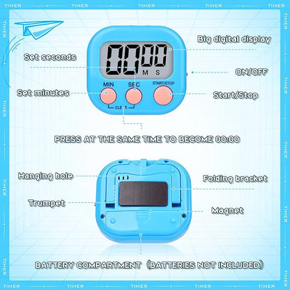Mwellewm Digital Timers for Classroom Kitchen Timers for Cooking Small Magnetic Stopwatch Mini Countdown Loud Alarm Stop for Study Work Baking Sports Games Office(Pink, Blue, Green, Orange, 12Pcs) - Image 7