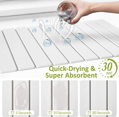 Large Stone Dish Drying Mat for Kitchen Counter, 24"(L)×16"(W), Collapsible Quick Dry Stone Dish Mats, Super Absorbent Diatomaceous Earth Drying Pad for Dishes Bottles Cups, Any Countertop (White) - Image 2