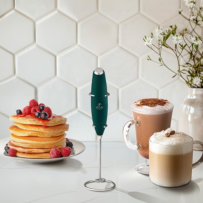 Zulay Kitchen Powerful Milk Frother Wand With 4 AA Duracell Batteries - Ultra Fast Handheld Drink Mixer - Electric Whisk Foam Maker for Coffee, Lattes, Cappuccino, Matcha & Creamer - Dark Green - Image 5