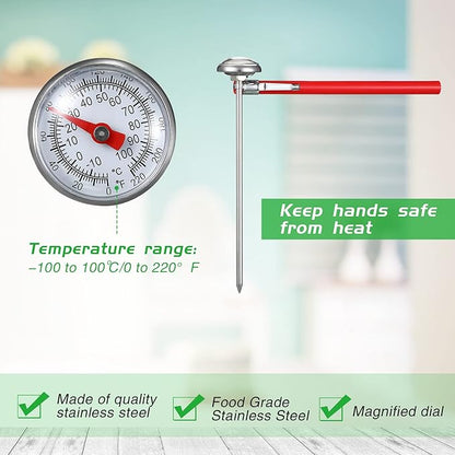 Xuhal 24 Pcs Stainless Steel Kitchen Thermometer with 5 Inch Long Stem 1 Inch Dial Thermometer Milk Frothing Food for Oven Probe Meat Grill BBQ Cooking Chocolate Water (Red) - Image 3