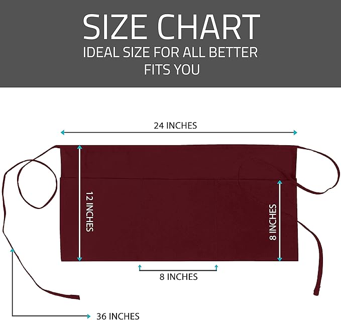 Utopia Wear 4 Pack Server Aprons with 3 Pockets, Waiter and Waitress Waist Aprons for Women with Pockets, Men Short Aprons - Image 3