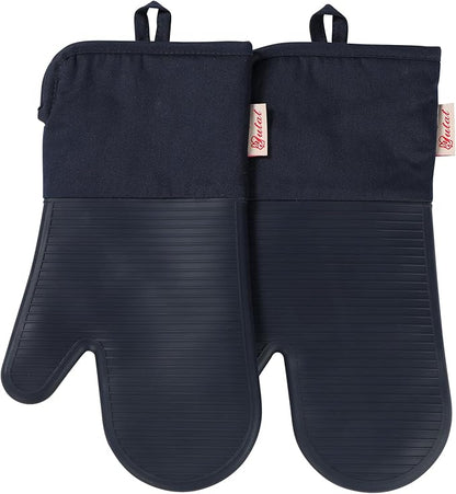 YUTAT Silicone Oven Mitts,High Heat Resistant Up to 500 Degrees,Waterproof Cooking Gloves with Soft Polyester Filling,Kitchen Potholder Set - Perfect for BBQ,Baking and Cooking,DKBlue,2 Pcs Set by YUTAT