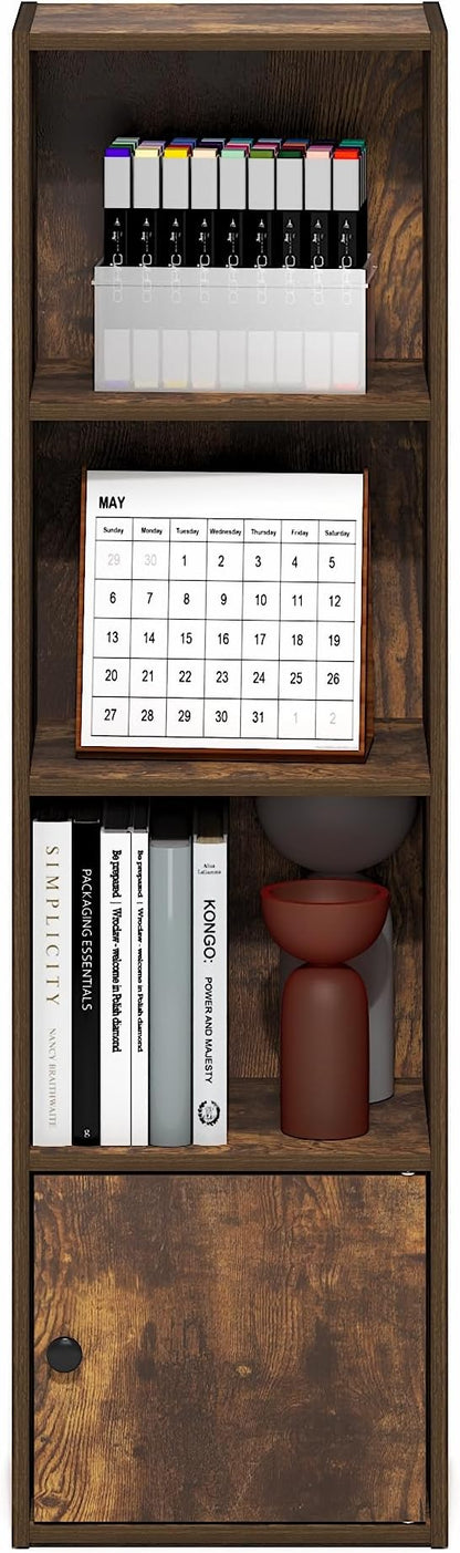 Furinno LUDER Book Shelf, 4-Tier Bookshelf with Open Shelf, Standing Bookcase with 1 Door Cabinet, 9.3 x 12 x 41.8, for Organization and Storage, for Living Room, Bedroom, Home Office, Amber Pine - Image 5