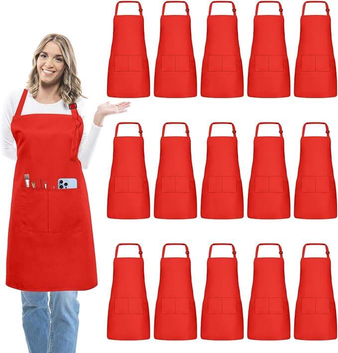 15 Pcs Adult Aprons Bulk with Pockets Adjustable Bib Chef Apron for Women Men Painting Cooking Crafting (S/L) by IMERAGO