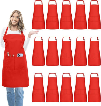 15 Pcs Adult Aprons Bulk with Pockets Adjustable Bib Chef Apron for Women Men Painting Cooking Crafting (S/L) by IMERAGO